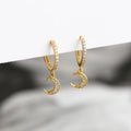 NEW 925 Sterling Silver INS  Small Cz Diamond Moon Shape Gold Plated Hoop Earrings for Women