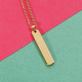 Engraved Logo Personalized Stainless Steel 18k Gold Plated Blank Vertical 3D Custom Bar Necklace Rectangle Pendant Necklace