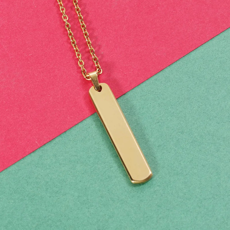 Engraved Logo Personalized Stainless Steel 18k Gold Plated Blank Vertical 3D Custom Bar Necklace Rectangle Pendant Necklace
