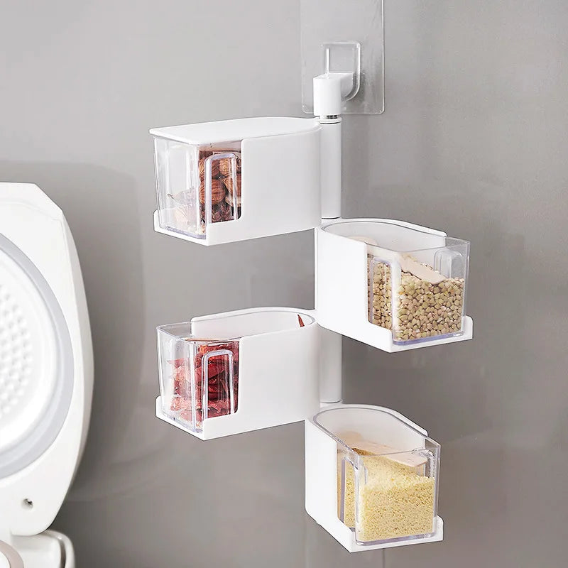 Factory Wholesale Glass Rotatable Wall-mounted Spice Box Spice Rack Bring Spoon
