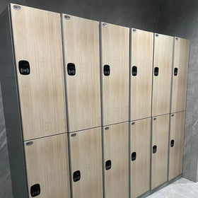 Durable Waterproof ABS Plastic Storage Locker Woodgrain Wardrobe Design for Gym or Changing Room Use