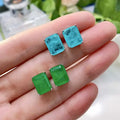 925 Sterling Silver 18K White Gold Plated Emerald Green Rectangular Stud Earrings for Women