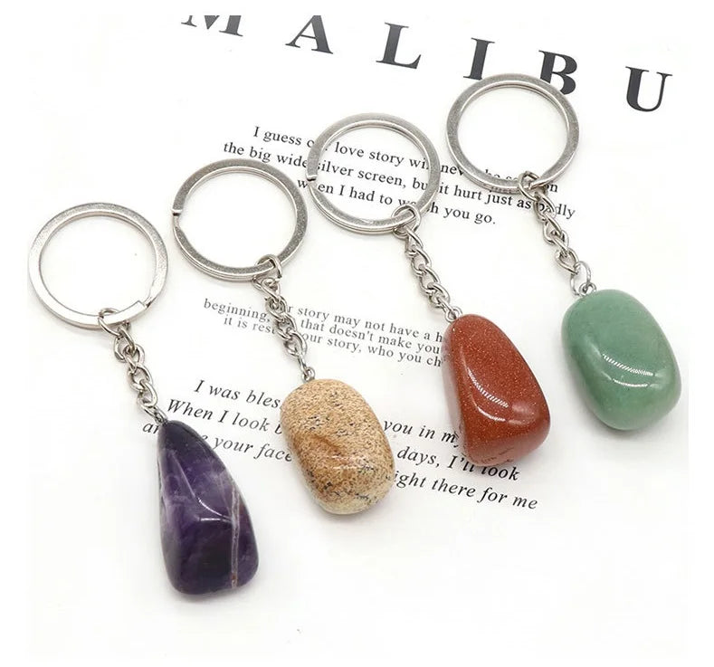 Fashion Jewelry Raw Crystal Reki Healing Stone Keychain Handbag Carved Stone Craft Car Bag Decoration Accessories Key Chain
