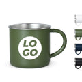 Wholesale 400ml Single Wall  Powder Coated Custom Logo Printed Outdoor Camping Campfire Stainless Steel Coffee Mugs with Handle