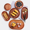 Round Oval Saucer Set Black Ebony Wooden Dinner Plate Saucer Dried Fruit Saucer  Small Wood Serving Tray for Decoration