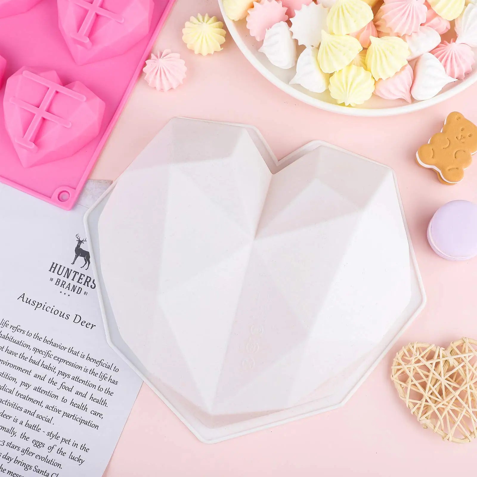 Moldes De Silicona White DIY Breakable 3D Heart Diamond Shape Silicone Mousse Cake Mold