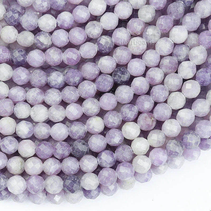 Wholesale Small Tiny Faceted Lepidolite Bead Natural Cut Purple Stone Beads for Jewelry Making 2mm 3mm 4mm 38CM