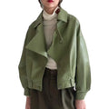Custom Wholesale Pea Green Leather Coat Women's Oversized Casual Solid Leather Jackets Pu Leather Motorcycle Jacket