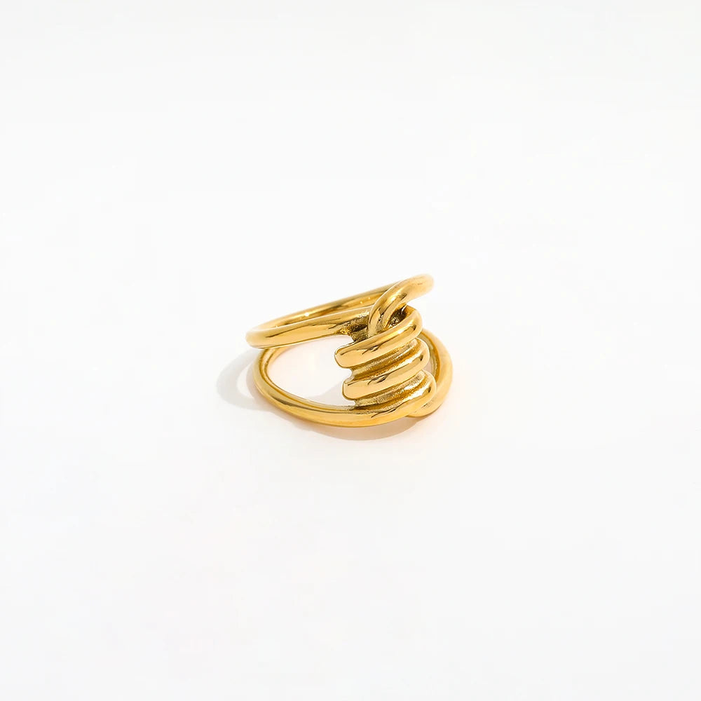 Fenny 18K Gold Plated Wholesale Fashion Hot Seller Multi-layer Twisted Knotted Stainless Steel Finger Ring Trend for Women