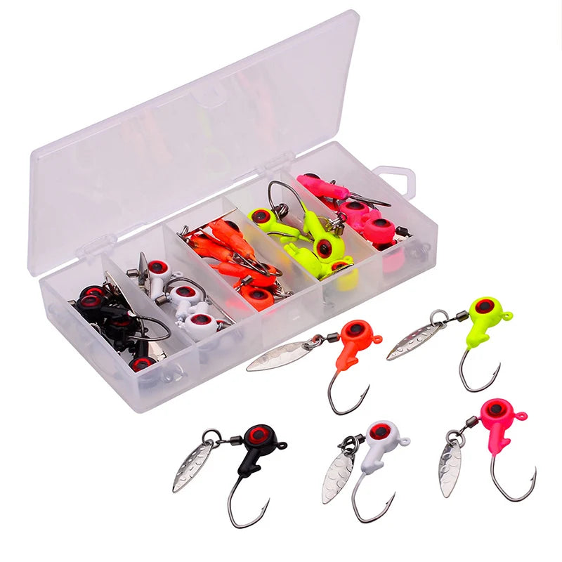 WEIHE 25pcs/box 1.4g 1.6g 3g Jig Head Fishing Hook With Leaf Blade Metal Spoon