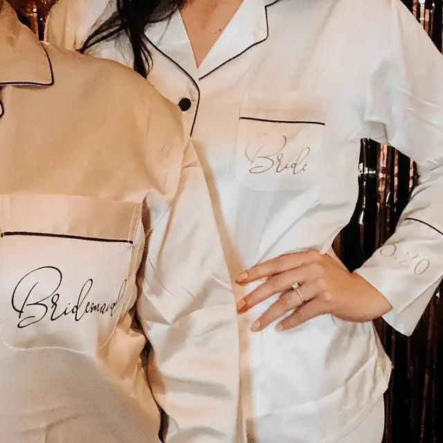 Fung 6001 Custom Long Sleeve Silk Satin Pajama Sets Women Bride Bridesmaid Wedding Day Bridal Party Pajamas Sleepwear Wholesale