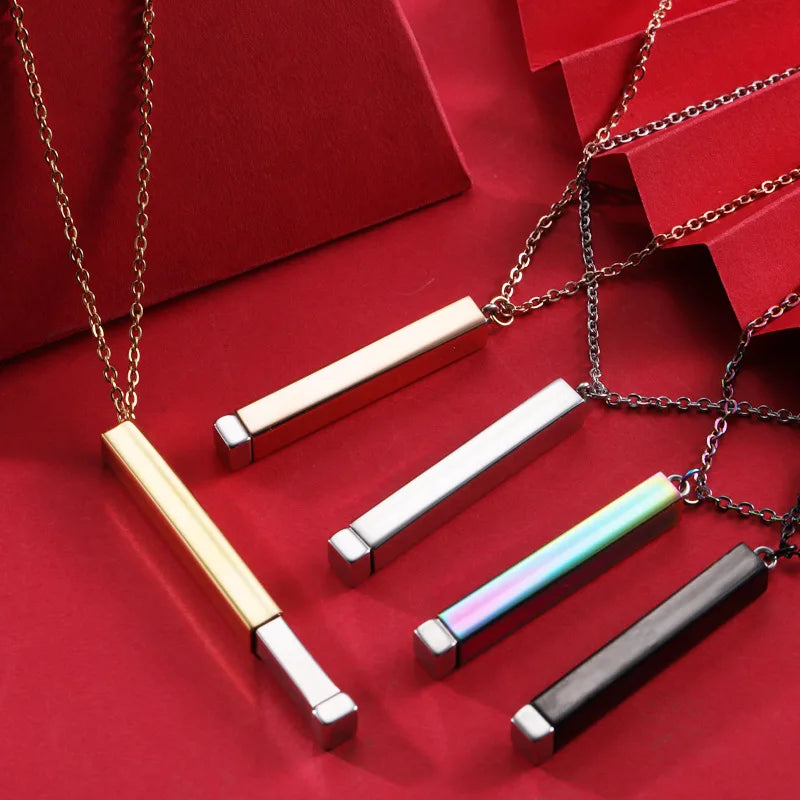 Custom Gold Black Plated 316l Stainless Steel Matte Rectangle Pendant Link Chain Fashion Pendant Necklace for Men Can Laser Logo