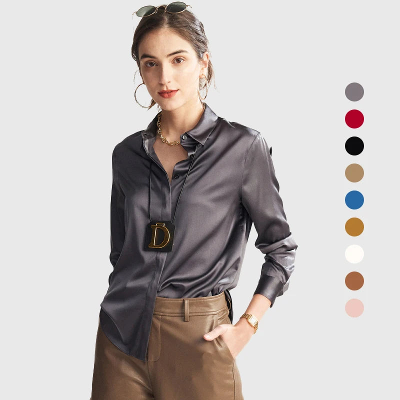 Fabric Ready Stock Nature Silk Multiple Colors Blouse Women Factory Direct Supplying Silk Blouse for Ladies