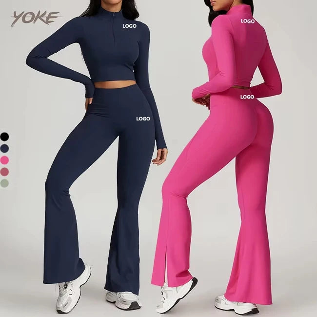 Manufacturer's Fashion Solid High Waist Women's Yoga Outfit Long Sleeve Workout Shorts Breathable Top Two Pieces Yoga Sets