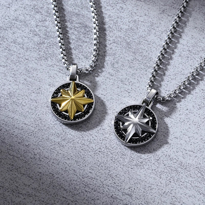 Octagonal Star Zircon Punk Viking Personalized Stainless Steel Fashion Jewelry Pendant Necklace for Men Wholesale Manufacturer
