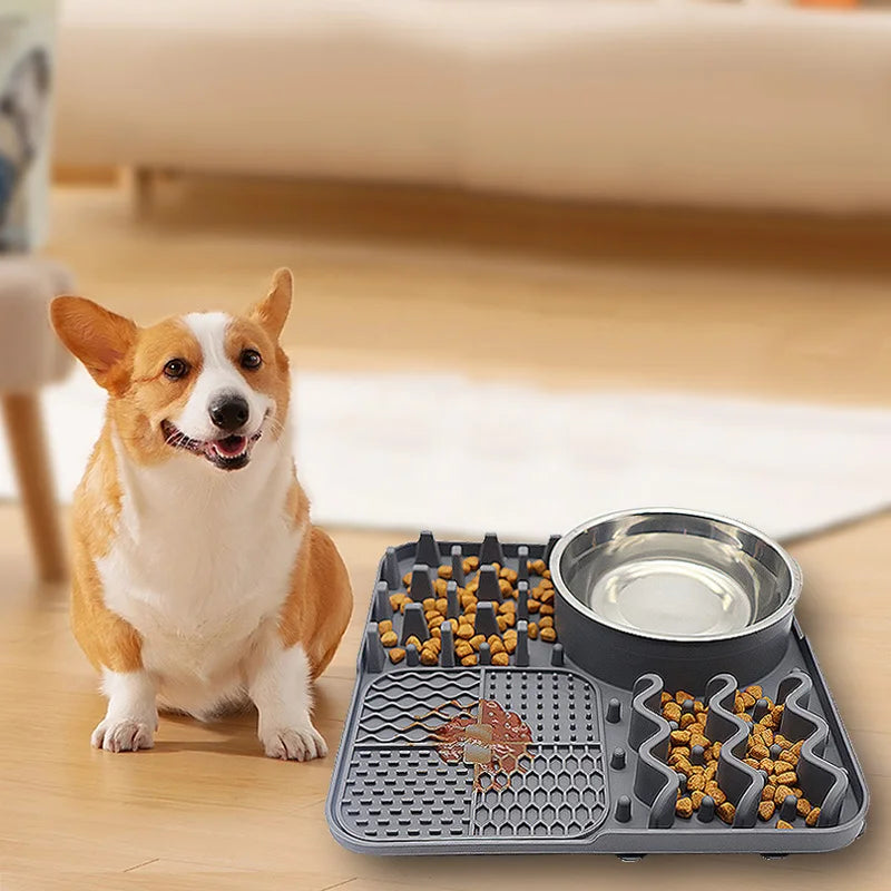 Customization New Design All-in-one Non-slip Food Pad Water Slow Feeder Placemat PET Lick Mat Food Grade Silicone Dog Food Bowl