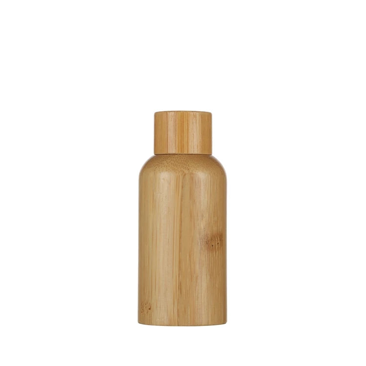Wholesale Bamboo Round Amber Essential Oil Glass Container for Personal Skincare Products Packaging