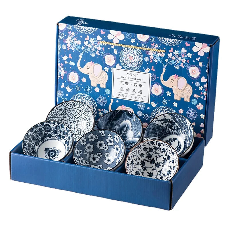 Porcelain Dinner Set Rice Bowl Set Porcelain Plate with Gift Box Oriental Design China Blue Design