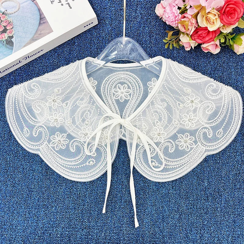 Children's Coat Collar with White Flowers Garment Accessories