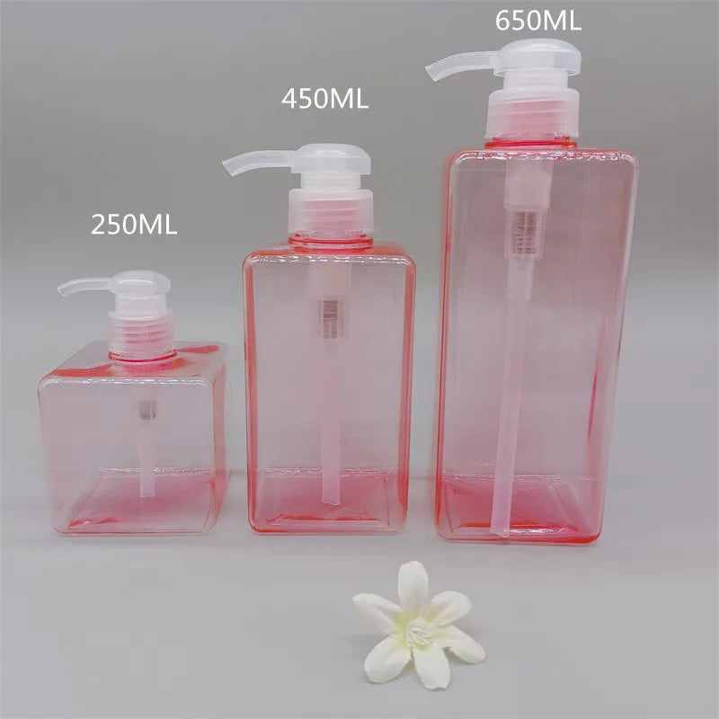 PET PETG 250ml 450ml 650ml Body Lotion Face Cream Square Shampoo and Conditioner Hair Packaging Plastic Bottle