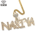 TOP ICY Custom Name Baguette Initial Pendant Necklace 18K Gold Plating Heart Hook for Anniversary Occasions Hip Hop Style Third