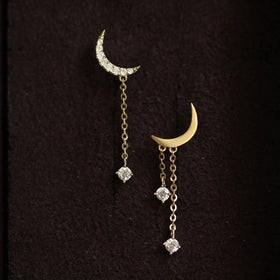 Fancy Trendy Pure 925 Sterling Silver Asymmetrical Crescent Moon Shape Stud Earrings for Women Girls Jewelry