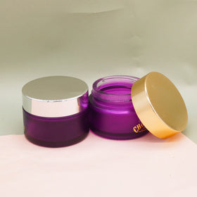 1oz 50ml Frosted Purple Round Glass Cream Jar With Hot Stamping logo for Skin Care Cream