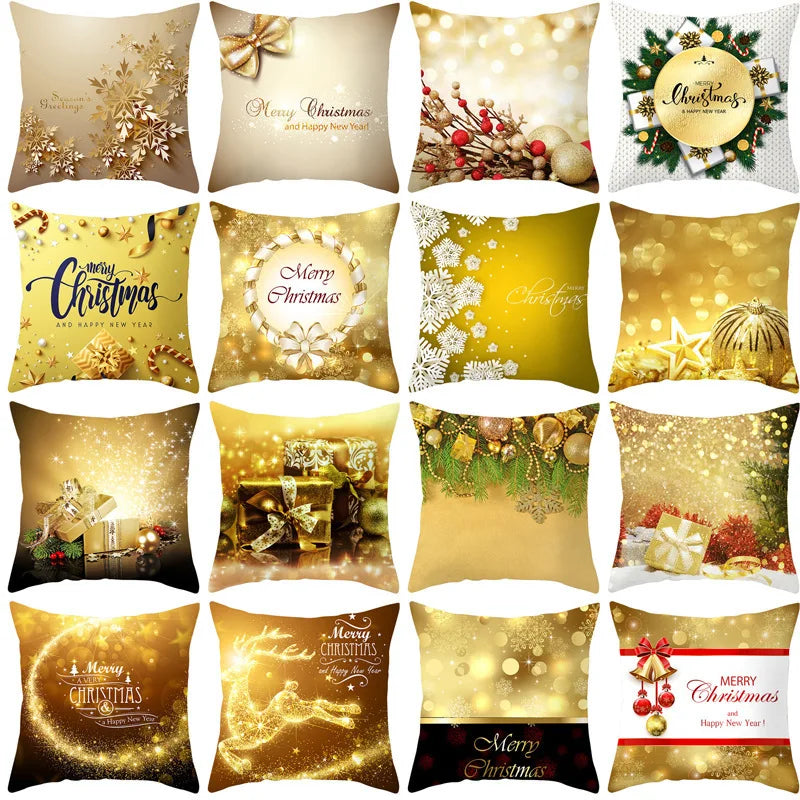 New Design Gold Christmas Pillowcase Sofa Decorative Merry Christmas Snowflake Throw Pillowcover Christmas Cushion Cover