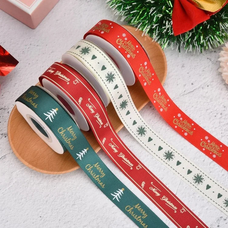 Hot Sale 10mm Wide 25Yards Grosgrain Ribbons Custom Snowflake Printed Christmas Gift Ribbon