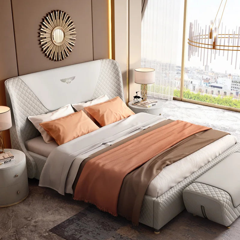 Modern Design Wood Frame Luxury Bedroom Furniture king Queen Double Single Size Leather Bed Sets