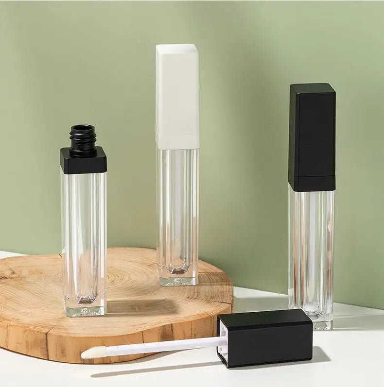 Wholesale Custom Empty Lipgloss Cosmetic Packaging Tubes 7ml Square White Black Lip Gloss Tube Container with Wand