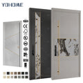 American Black Walnut Solid Wood Exterior Doors Exterior Doors Wooden Brown and Black Wood Pivot Door with Metal Long Handle