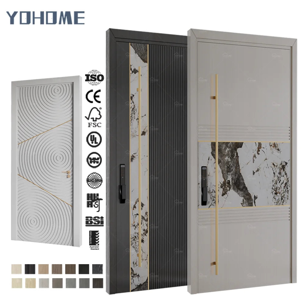 American Black Walnut Solid Wood Exterior Doors Exterior Doors Wooden Brown and Black Wood Pivot Door with Metal Long Handle