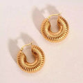 Stainless Steel Stylish Waterproof Jewelry PVD 18K Gold Plated Vermeil Chunky Thick Hollow Out Croissant Dome Hoop Earrings