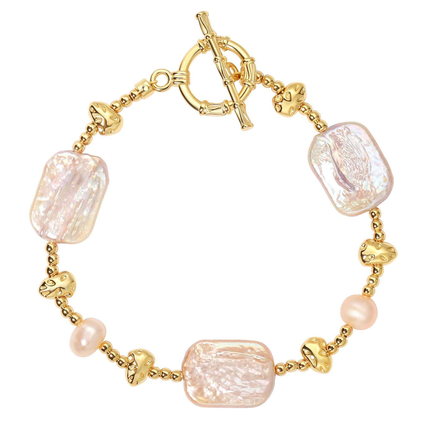 2025 New Brass Electroplated 18k Gold Beaded Natural Freshwater Baroque Pearl Bracelet Women Jewelry Factory Wholesale