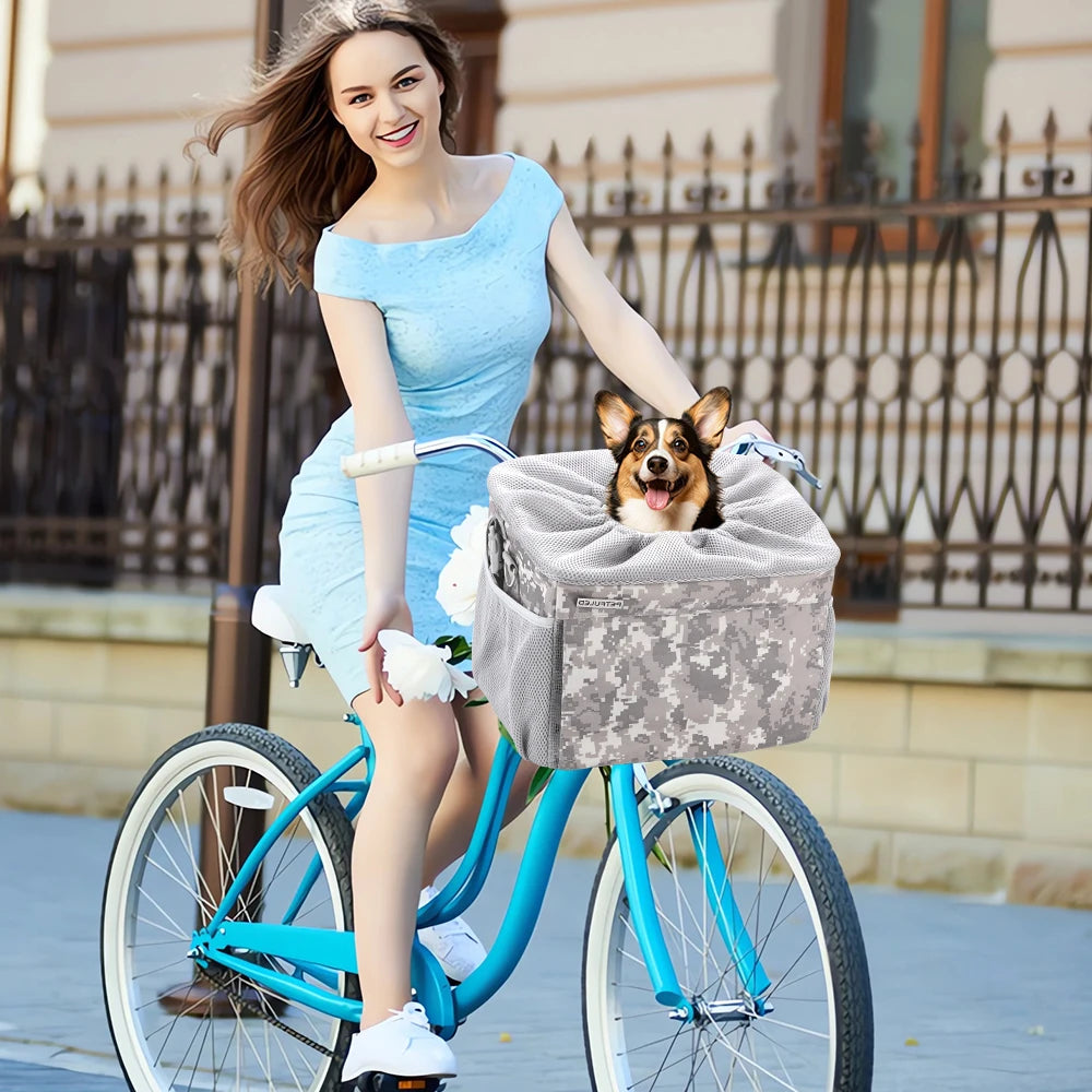 Dog Bike Basket Expandable Soft-Sided Pet Carrier Backpack  Collapsible Dog Bike Carrier 15 Lbs Soft-Sided Dog Basket for Bike