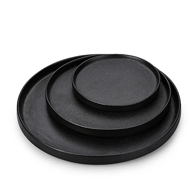 Wholesale Matte Porcelain Ceramic Plates Black Dinnerware Set Stoneware Dinner Plate and Shrinkage Dot Glaze Dessert Plate