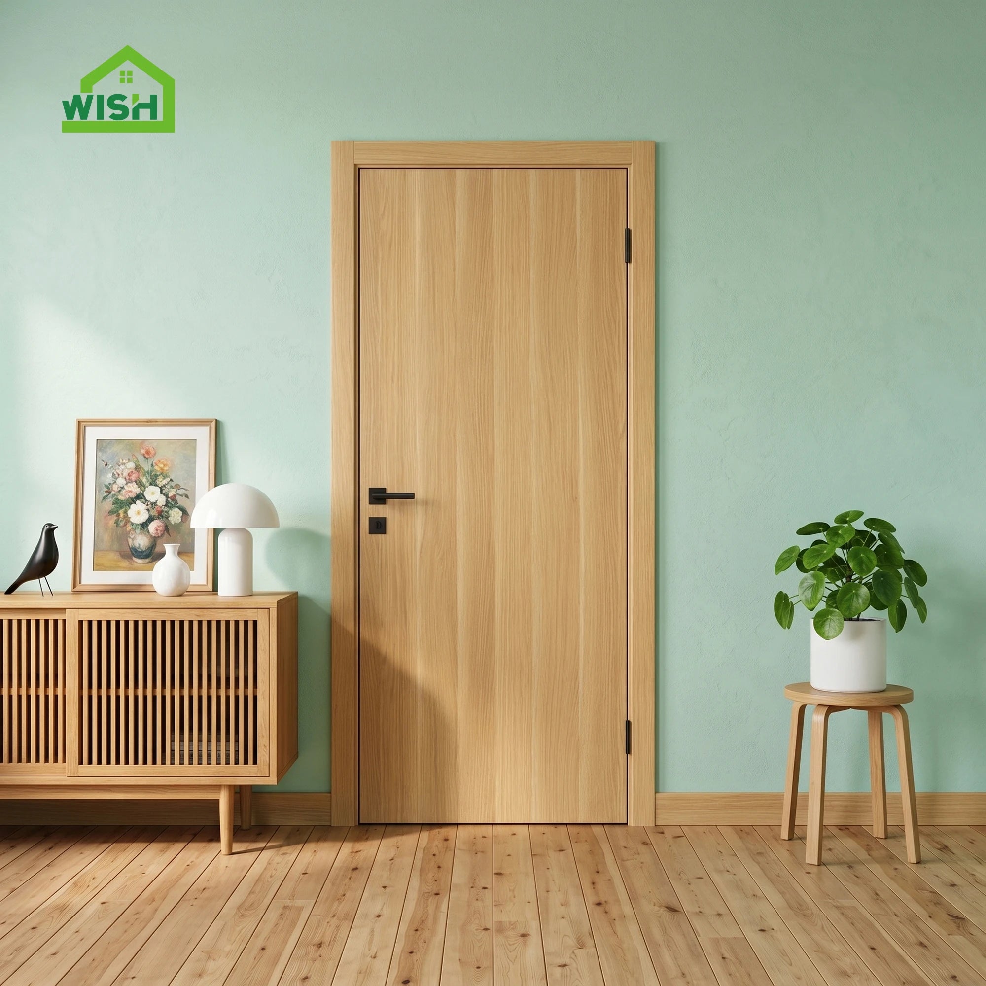 Modern Simple Flush Door Design MDF Paint Free Wooden Door Interior Bedroom  Wooden Door for Apartment Hotel