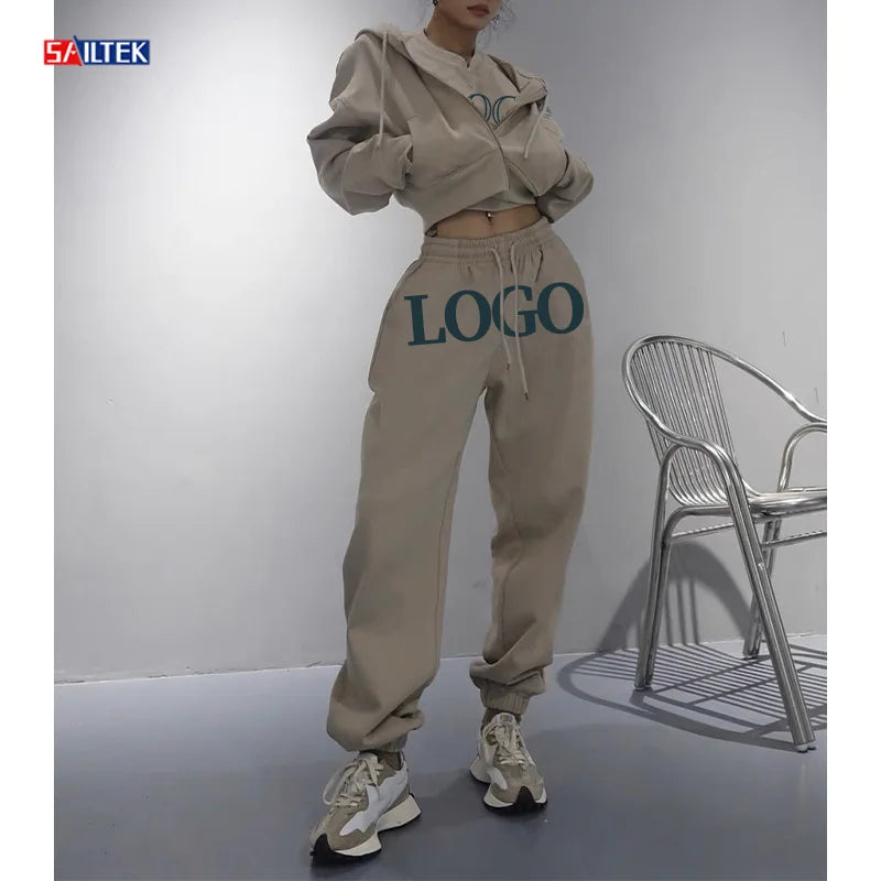 Fall Winter Clothes for Women Custom Two Piece Sets for Women Jogging Suits 2 Piece Half Zip Cropped Hoodie and Sweatpants Set