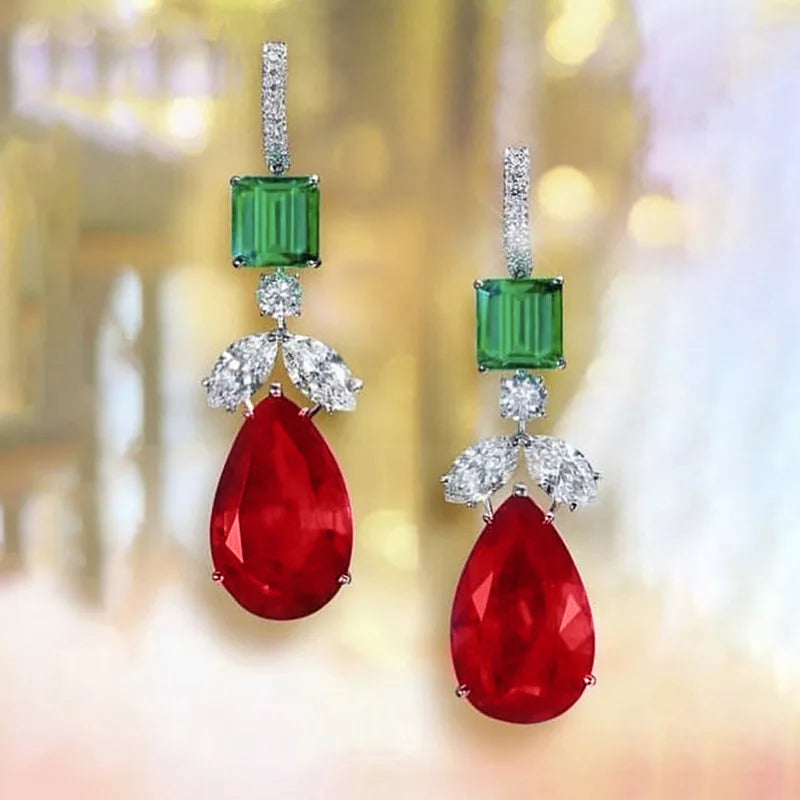 CAOSHI Shining Christmas Matching Green Red Crystal Earrings for Women New Year Crystal Geometric Waterdrop Earring