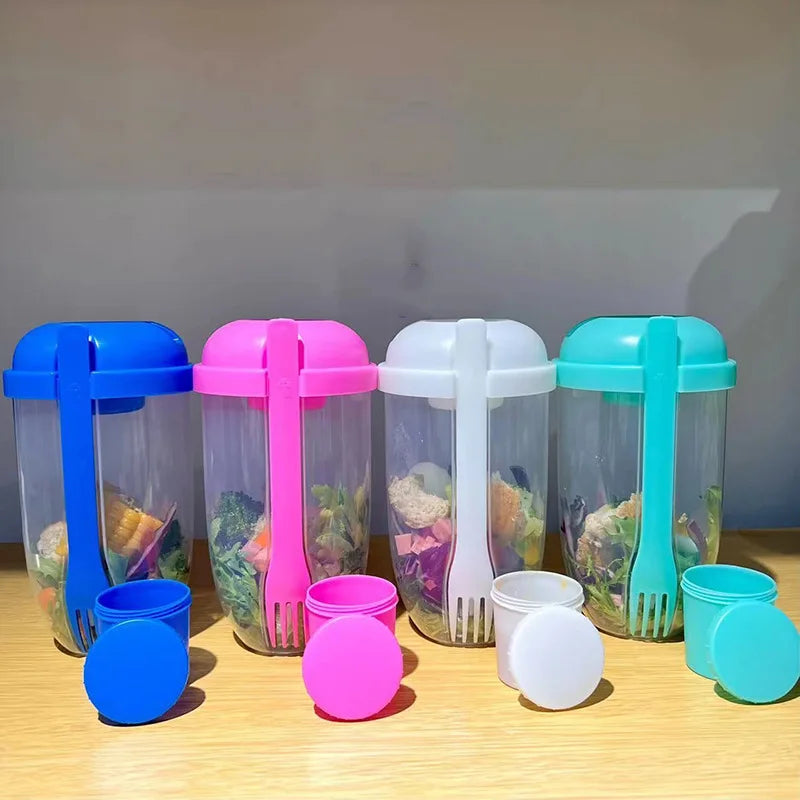 1000ml Salad Meal Shaker Cup Fresh Vegetable Takeaway Container Keep Fit Salad Cup with with Fork & Salad Dressing Holder