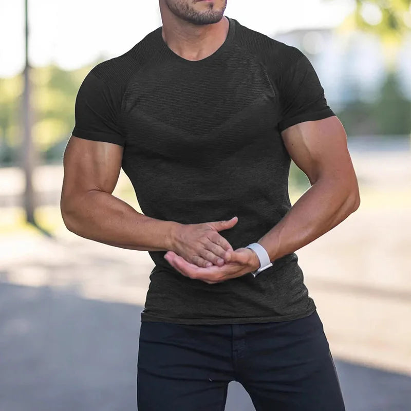 RNSHANGER Summer Men's Sport T Shirts Casual Quick Drying Fitness Sportswear Short Sleeve Tops Streetwear O Neck T-shirts