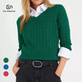 Fashionable Casual Women's Winter Sweater with V-Neck Long Sleeves Twisted Design Custom Logo Chunky Knit Green College Sweater