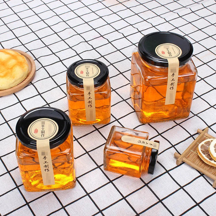 Wholesale Square Glass Jar 50ml 100ml 200ml 280ml 380ml 750ml 500ml Clear square Glass Honey Jar with Metal Lid