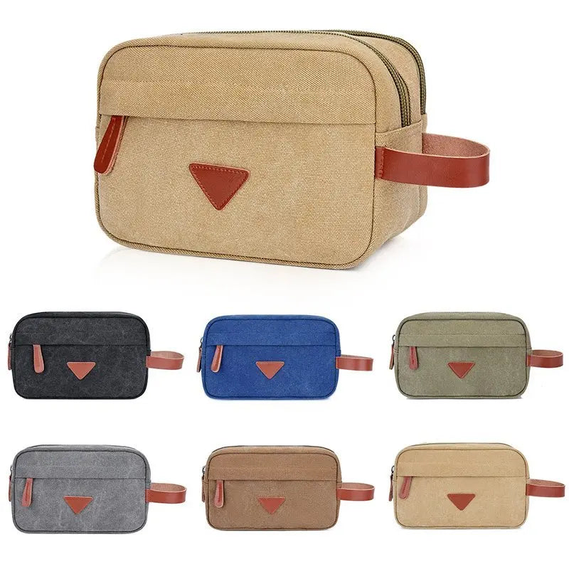 Custom Logo Men's Business Trip Toiletry Bag Men's Wash Cotton Canvas Organizer Bag Large Capacity Portable Cosmetics Bags