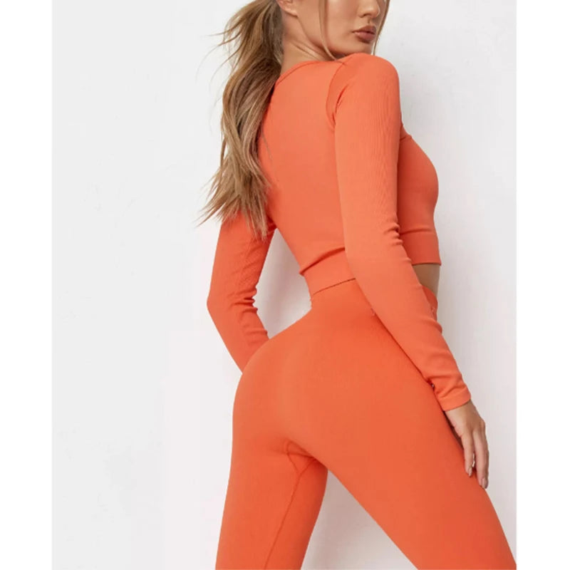 Custom Sportswear Clothing Sets Wholesale Long Sleeve Crop Top Workout Set Fitness Wear Gym Outfit for Women