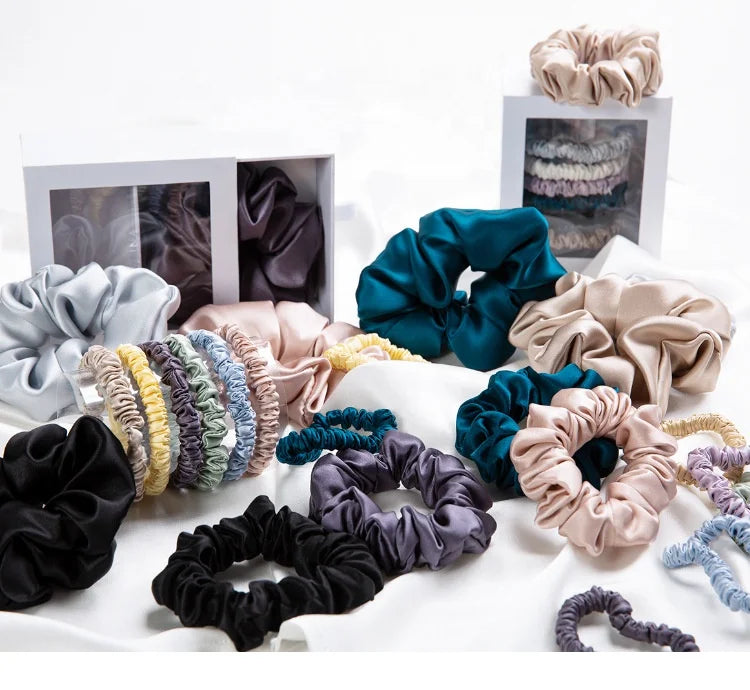 19 mm 3.5CM Real Silk Scrunchie Thick Rubber Band High Elastic Ponytail Bun Hair Rope Hair Accessories for Female