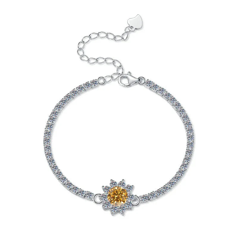 925 Charm Pure Silver Transparent 1CT Tennis Color Moissanite Bracelet for Women Elegant Jewelry Bracelets & Bangles