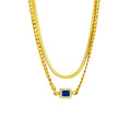 Hip Hop Layered 18K Gold Plated Herringbone Chain Necklace 2 Layers Stainless Steel Cuban Link Chain Zircon CZ Square Necklace