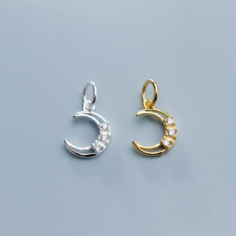 8mm Tiny Micro Zircon 925 Sterling Silver Crescent Moon Charms for Earring Necklace Bracelet Jewelry Making